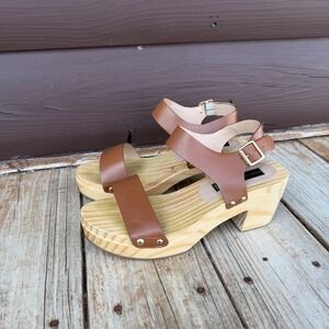 Steven by Steve Madden FABEE Wood Platform Sandals Cognac Leather Women's 9M